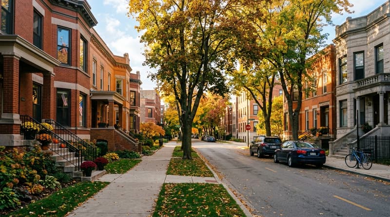 Chicago, IL, illustrative neighborhood scene
