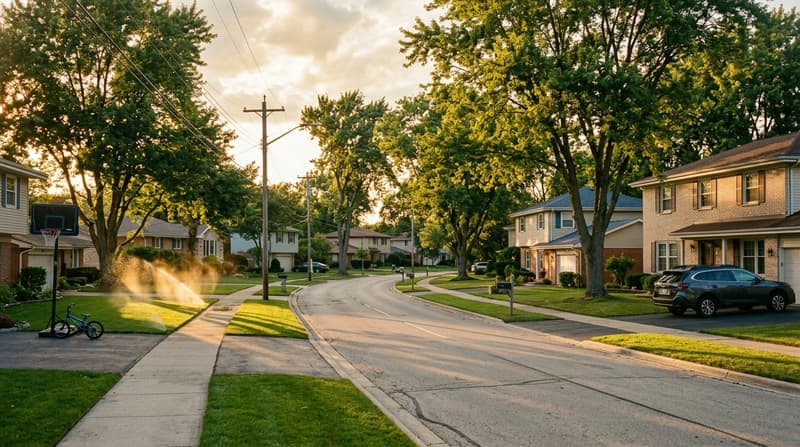 Farmwood, Addison, IL, illustrative neighborhood scene