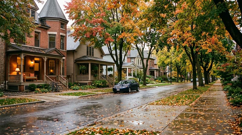 Hyde Park, Chicago, IL, illustrative neighborhood scene