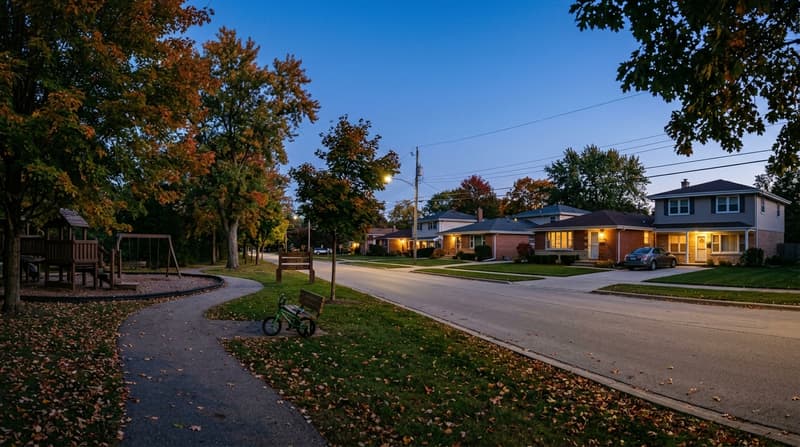 Crescent Park, Elmhurst, IL, illustrative neighborhood scene